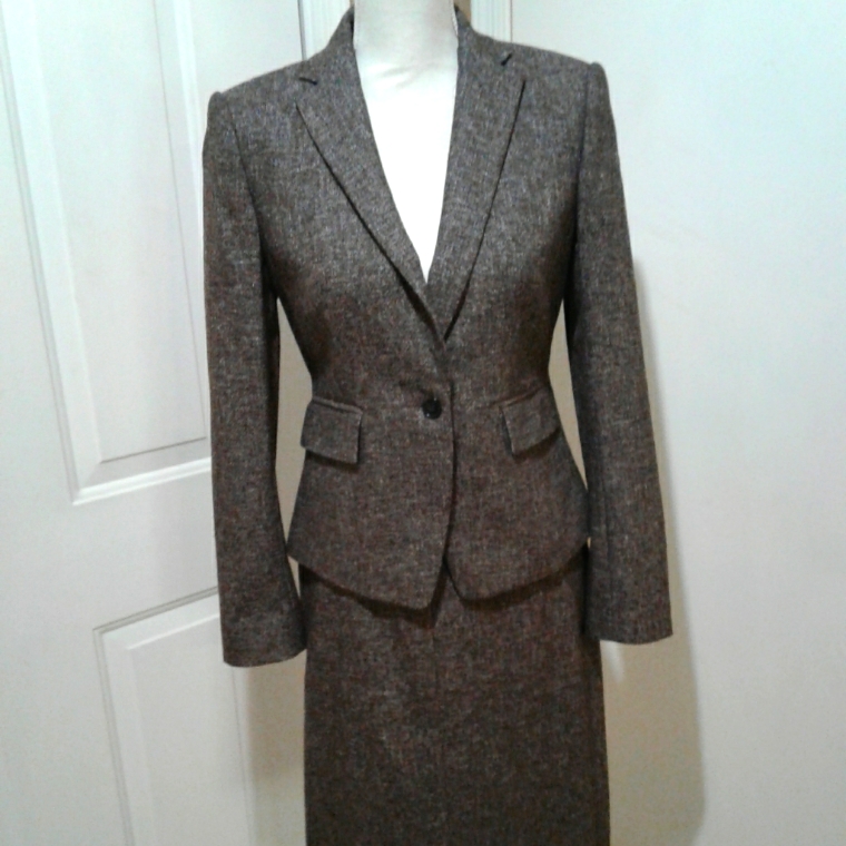 Nwt Ann Taylor Brown Tweed Wool Skirt Suit